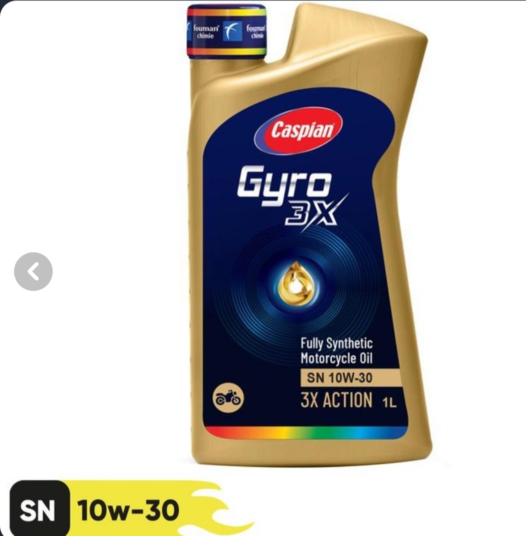 روغن موتور سیکلت کاسپین مدل Gyro 3X (جایرو ۳ایکس) با گرانروی 10W-30 و سطح کیفیت SN کد 1456/725/600